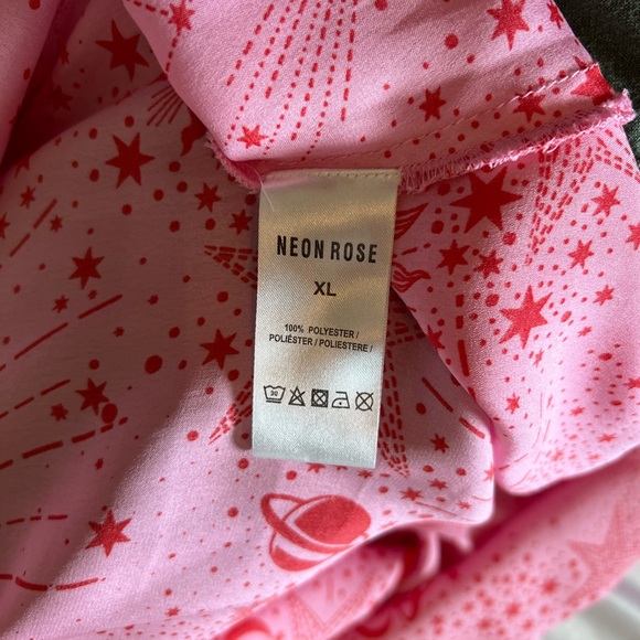 Neon Rose Ruched Bust Midi Tea Dress In Pink Red Celestial Satin Size XL… - Picture 9 of 14